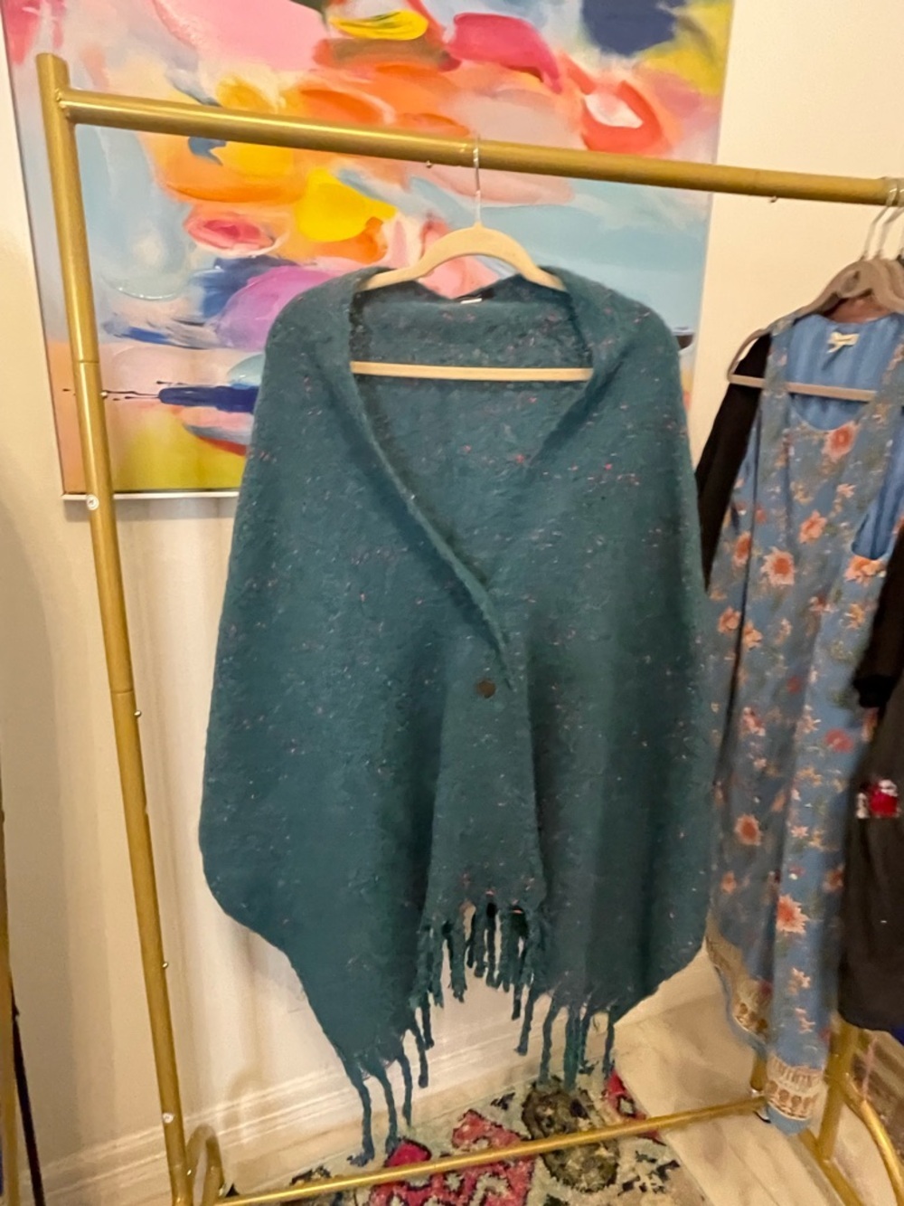 Tahari Teal Knit Top with Pink Fleck Detail - Picture 4 of 6